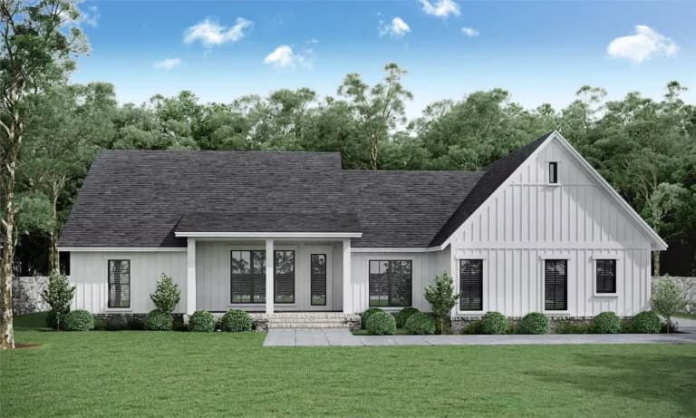 Front elevation of The Whispering Pine, a 1,998 sq ft Modern Farmhouse custom home design available through Vantage Construction