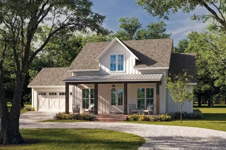 Front elevation of The Cypress Hollow Farmhouse, a 1,479 sq ft Modern Farmhouse custom home design available through Vantage Construction