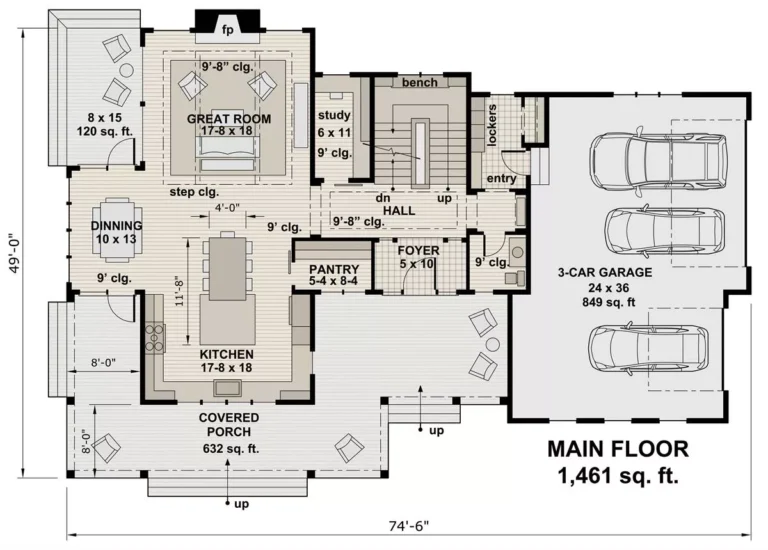 Design view 5 of The Highland Manor, a 3,262 sq ft Modern Farmhouse custom home design available through Vantage Construction