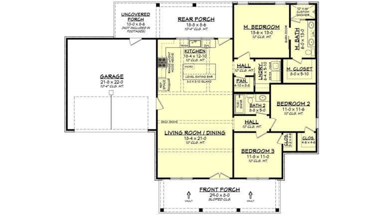 Floor plan of The Cypress Hollow Farmhouse, a 1,479 sq ft Modern Farmhouse custom home design available through Vantage Construction