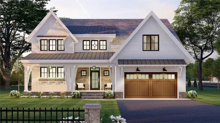 Front elevation of The Lakeside Loft, a 2,992 sq ft Barndominium custom home design available through Vantage Construction