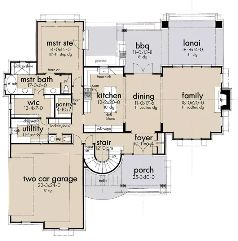 Floor plan of The Silo House, a 2,425 sq ft Modern Farmhouse custom home design available through Vantage Construction