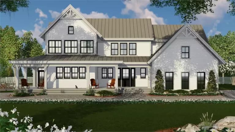 Front elevation of The Highland Manor, a 3,262 sq ft Modern Farmhouse custom home design available through Vantage Construction