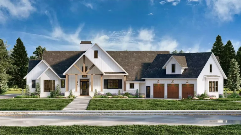 Front elevation of The Willow Ridge Farmhouse, a 3,146 sq ft Modern Farmhouse custom home design available through Vantage Construction