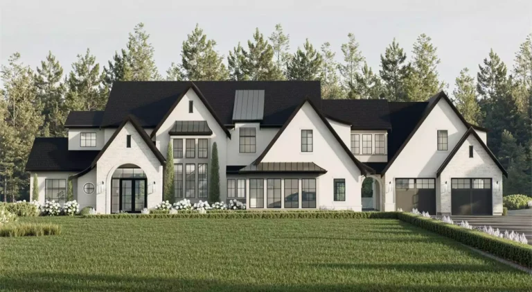 Front elevation of The Grand Alpine, a 4,954 sq ft Modern Farmhouse custom home design available through Vantage Construction