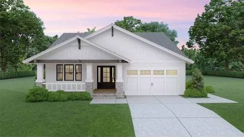 Front elevation of The Classic Bungalow Retreat, a 1,671 sq ft Craftsman custom home design available through Vantage Construction